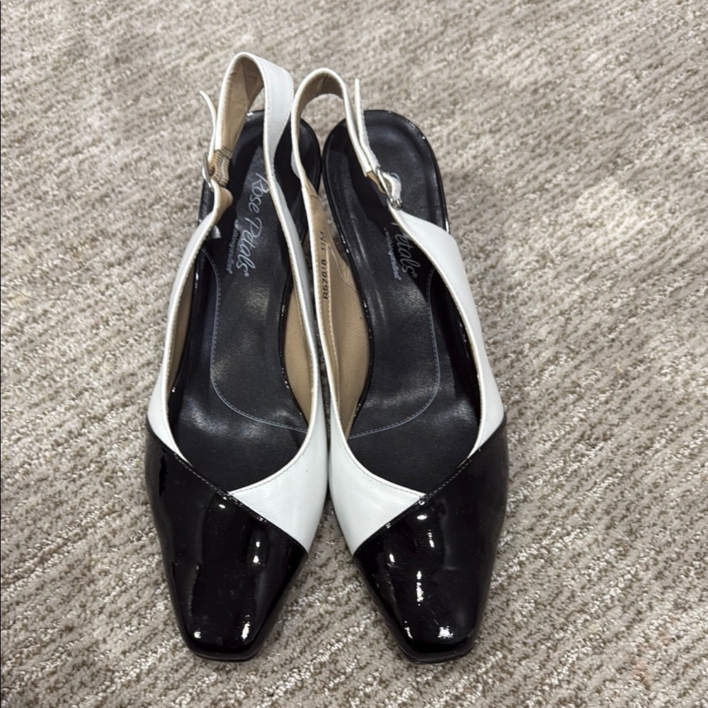 Chic Black and White Slingback Patent leather Heels - Walking Cradles